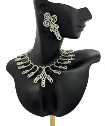 Contemporary silver-plated American diamond necklace and earring set