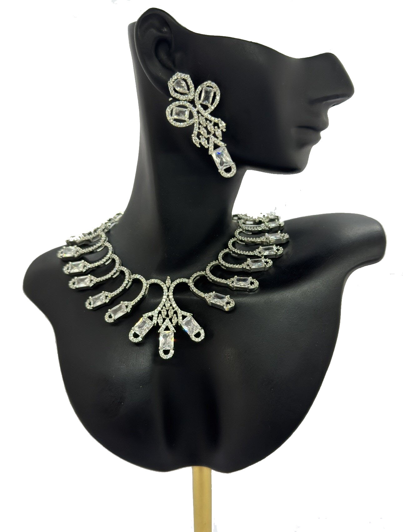 Contemporary silver-plated American diamond necklace and earring set