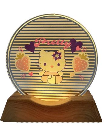 Hello Kitty LED desk light featuring a crystal-clear acrylic panel and a sleek wooden base