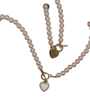 Boho Pearl Heart Choker gold plated Necklace and Bracelet set