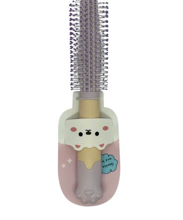 Curly hair brush, featuring a round comb with soft ball-tipped bristles for gentle scalp massage and a cartoon-themed handle
