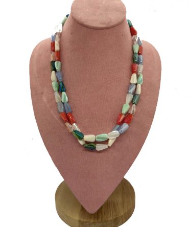 Two-strand statement piece necklace composed of multicolored