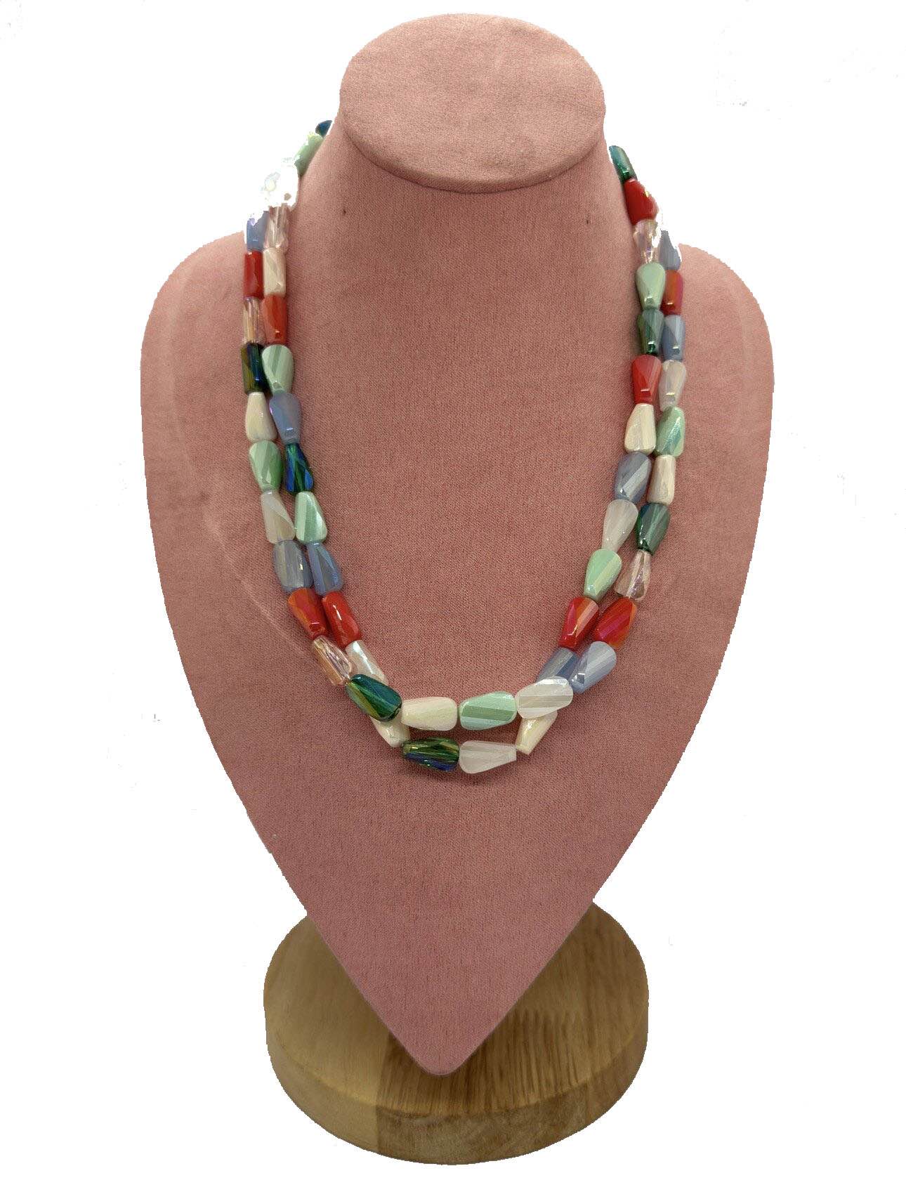 Two-strand statement piece necklace composed of multicolored