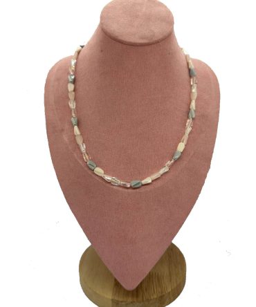 Mixed gemstone beaded necklace featuring a variety of soothing