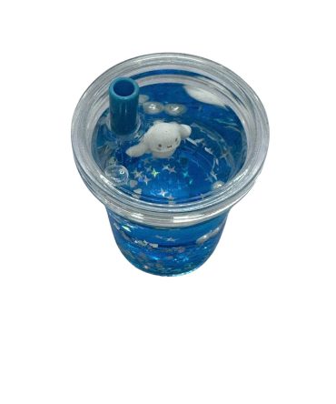 Sanrio Cinnamoroll water cup featuring floating stars and holograms within a double-walled plastic design