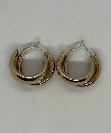 Stylish golden chunky double tube statement hoops